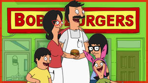 Bob's Burgers 一家在餐廳前微笑。 — 卡通 壁紙