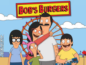 Bob's Burgers 一家人在嘉年華，身後有摩天輪。 — 桌面 壁紙