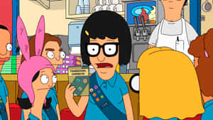 Bob's Burgers 角色在餐廳中，Bob 手持 Thundergirl 手冊。 — 電視節目 壁紙