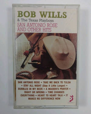 Bob Wills 鄉村音樂復古卡式錄音帶封面，帶有牛仔帽和小提琴。 — 好萊塢 壁紙