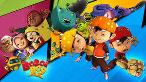 BoBoiBoy 和朋友以動感動作姿勢配上色彩繽紛的背景。 — 搞笑猴子 壁紙