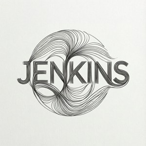 風格化的黑色文字 Jenkins 在紋理米白色背景上呈現流動的線條藝術漩渦。 — Pixel Watch 5 壁紙
