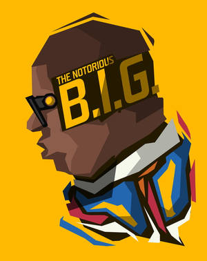 饒舌歌手 The Notorious B.I.G. 的側面風格化插圖，採用大膽色彩和幾何形狀。 — 黃色 壁紙