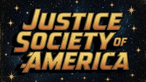 金色Justice Society of America標誌，背景為星空太空。