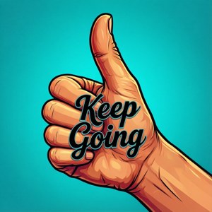 插圖手豎起大拇指，帶有「Keep Going」文字 — Pixel Watch 3 壁紙