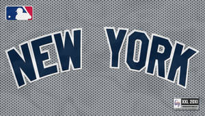 帶有MLB標誌的灰色網眼背景上的紐約棒球球衣文字。