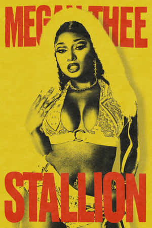 Megan Thee Stallion 身穿比基尼，在黃色背景上配以紅色文字。 — 高解析度馬匹 壁紙