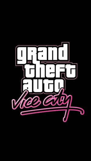 在黑色背景上以發光粉紅色和白色文字顯示的 Grand Theft Auto Vice City 標誌。 — 悟空黑 iPhone 壁紙