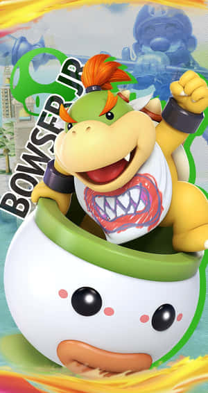 Bowser Jr. 在他的Koopa Clown Car上，表情開心。 — Pixel Fold 壁紙