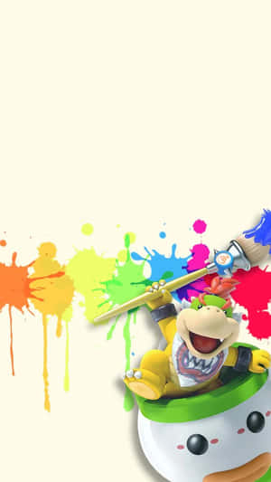 Bowser Jr. 用巨型畫筆繪畫，創造出色彩繽紛的飛濺。 — 超級瑪利歐 壁紙