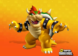 來自 New Super Mario Bros. 的 Bowser 在漸變背景前擺出威脅姿勢。 — 超級瑪利歐 壁紙