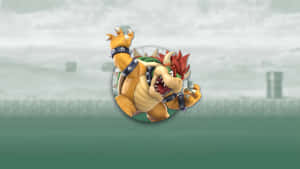 龍王 Bowser 在電子遊戲場景中咆哮。 — 超級瑪利歐 壁紙