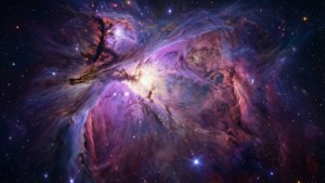 深空中帶有發光氣體和散落星星的充滿活力的宇宙星雲。
