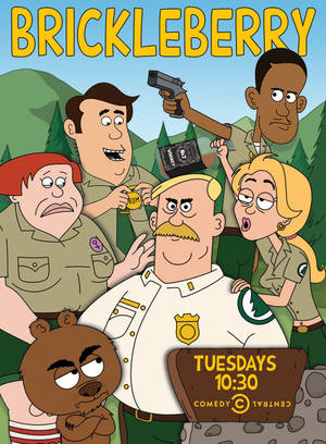 Brickleberry 電視節目海報，卡通管理員和熊在森林環境中。 — 卡通 壁紙