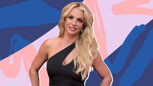 Britney Spears 身穿黑色連衣裙，背景為彩色抽象圖案