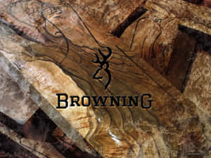 Browning 標誌在拋光大理石表面上，帶有漩渦狀的棕色和金色圖案。 — 美麗的秋天 壁紙