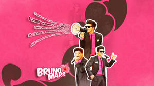 Bruno Mars 在粉紅色背景上使用擴音器和麥克風表演，並帶有歌詞。 — 火星人布魯諾 壁紙