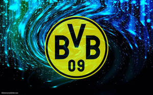 BVB 09 足球俱樂部標誌在旋轉的宇宙藍色背景前。 — 藍色美學電腦 壁紙