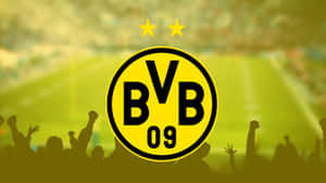 BVB 09 足球俱樂部標誌，體育場內有歡呼的球迷剪影。 — 柏林 壁紙