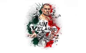 Cain Velasquez MMA 拳手拼貼畫，有紅色綠色油漆濺點和感謝文字。 — 終極格鬥冠軍賽 壁紙