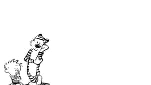 Calvin 和 Hobbes 卡通角色一起站立 — 凱文的幻虎世界 壁紙