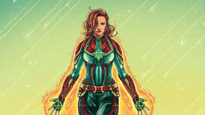 Captain Marvel 被火焰和流星環繞的宇宙場景。 — 驚奇隊長 壁紙