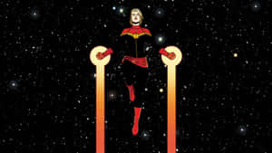 Captain Marvel 在外太空漂浮在發光的柱子之間。 — 驚奇隊長 壁紙