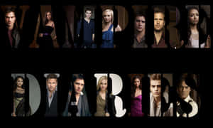 Cast of The Vampire Diaries 電視節目在標題字母內的戲劇性肖像。 — 可愛萬聖節桌面 壁紙