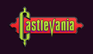 Castlevania 電玩遊戲標誌，在深紫色背景上以紅色橫幅顯示綠色文字。 — 惡魔城 壁紙