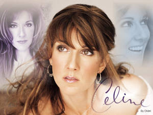 Celine Dion 的肖像，背景有她臉部的半透明粉彩版本。 — 席琳·狄翁 壁紙