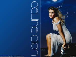 Celine Dion 身穿銀色連衣裙，在月光下跪在水邊。 — 席琳·狄翁 壁紙