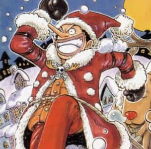 動畫海盜穿著聖誕老人服裝在夜晚騎著馴鹿穿過雪村。 — 聖誕老人 壁紙