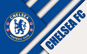 Chelsea FC 標誌和文字在藍白斜紋條紋上。 — 切爾西 壁紙