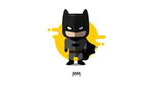 Chibi Batman 身穿黑色西裝，搭配黃色潑濺背景 — DC漫畫 壁紙