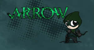 Chibi Green Arrow 手持弓箭，青綠色背景上有綠色標誌 — 綠箭俠 壁紙