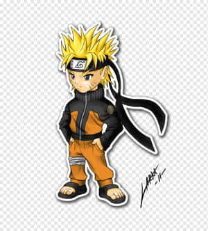 Chibi Naruto Uzumaki 身穿橙色和黑色忍者裝束，雙手插袋。 — 榮耀Magic V Flip 2 壁紙