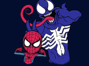 Chibi Spider-Man 和 Venom 以漫畫風格一起擺姿勢。 — 猛毒 GIF 壁紙