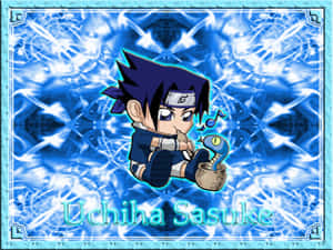 Chibi Sasuke 拿著一條藍色的蛇在籃子裡，背景是藍色能量。 — 火影忍者 vs 佐助 壁紙