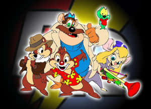Chip Dale 和朋友們的彩色卡通姿勢，帶有發光輪廓。 — 湯姆與傑利卡通 壁紙