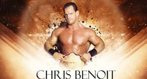 摔角手 Chris Benoit 在火焰般的金色背景前手持冠軍腰帶。 — 克里斯·布朗 壁紙