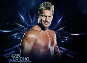 Chris Jericho 赤裸上身，身後有發光藍色能量和星星。 — 摔角 壁紙