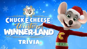 Chuck E Cheese 老鼠穿著節日毛衣在冬季場景中愉快地揮手。 — 查克芝士 壁紙