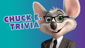 Chuck E. Cheese 吉祥物戴眼鏡穿西裝微笑，並帶有冷知識文字。 — 布萊德彼特 壁紙