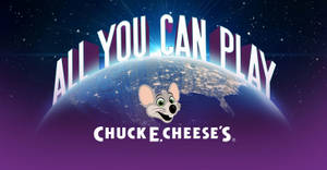 Chuck E. Cheese 標誌，吉祥物在太空中的地球上 — 查克芝士 壁紙