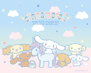 Cinnamoroll 和朋友們在粉彩天空中的雲朵和星星。 — 可愛小狗 壁紙