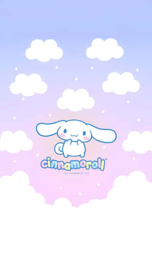 Cinnamoroll 角色在有星星的粉彩天空雲層中漂浮。 — 可愛小狗 壁紙
