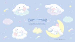 Cinnamoroll 在粉彩夜空繁星下睡在雲朵和月亮上。 — 低對比 壁紙