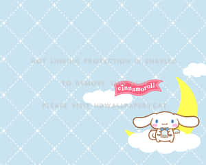 Cinnamoroll 在雲上拿著杯子，新月在粉藍色天空中。 — 酷炫桌面 壁紙
