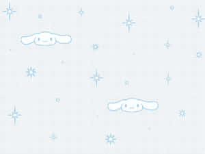 Cinnamoroll 角色在白色紋理背景上漂浮於藍色星星之間。 — 夢核 壁紙