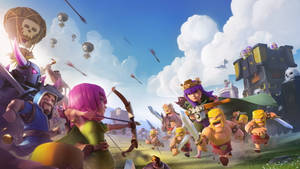 Clash of Clans 角色在陽光明媚的草地上戰鬥。 — 酷炫遊戲 壁紙